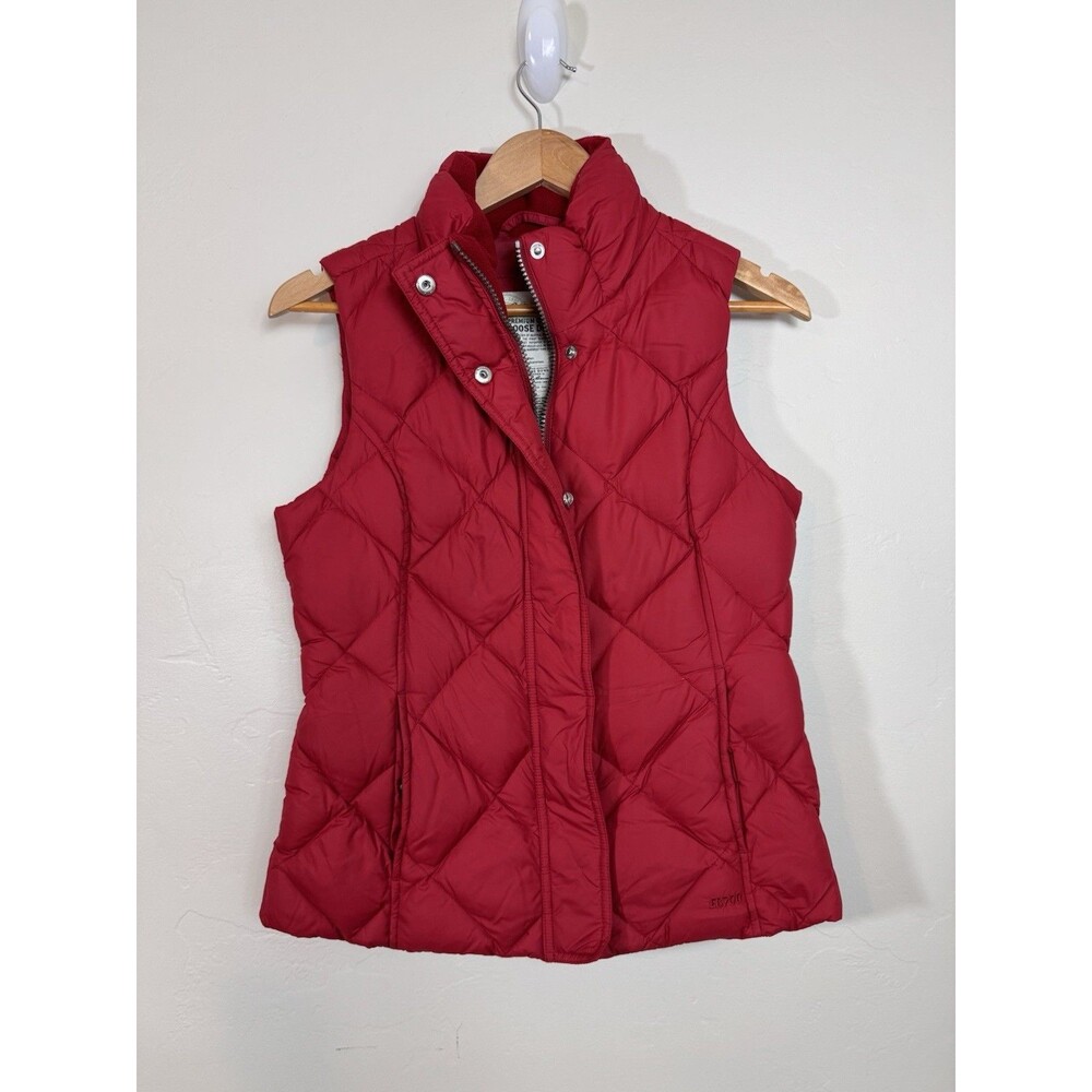 Eddie Bauer Vest Women XS Red Premium Goose Down Quilted Snap Zip Puffer Jacket